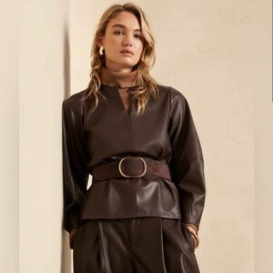 Brown Faux Leather Top